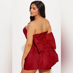 NWT Fashion Nova Grace Strapless Micro Mini Deep Red Dress with Bow (Size XL)